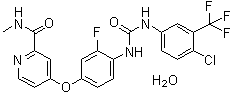 CAS # 1019206-88-2, Regorafenib monohydrate, 4-[4-[[[[4-Chloro-3-(trifluoromethyl)phenyl]amino]carbonyl]amino]-3-fluorophenoxy]-N-methyl-2-pyridinecarboxamide hydrate