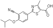 CAS # 144060-53-7, Febuxostat, 2-[3-Cyano-4-isobutoxyphenyl]-4-methylthiazole-5-carboxylic acid, 2-[3-Cyano-4-(2-methylpropoxy)phenyl]-4-methyl-1,3-thiazole-5-carboxylic acid