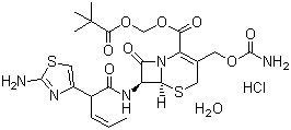 CAS # 147816-24-8, Cefcapene pivoxil hydrochloride, 2,2-Dimethylpropanoyloxymethyl 7-[2-(2-amino-1,3-thiazol-4-yl)pent-2-enoylamino]-3-(carbamoyloxymethyl)-8-oxo-5-thia-1-azabicyclo[4.2.0]oct-2-ene-2-carboxylate